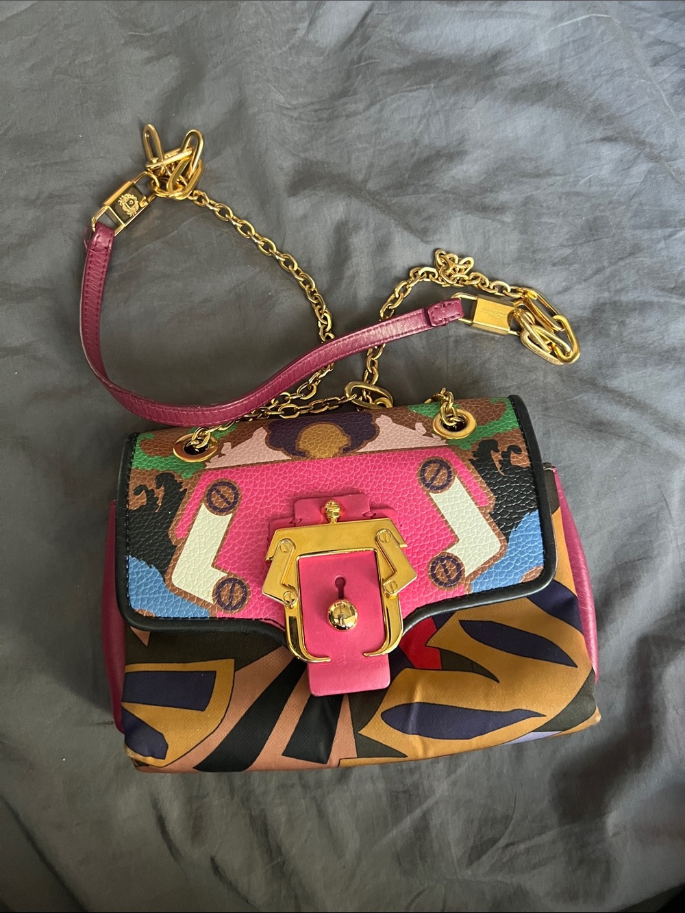 Paula Cademartori Pink Multicolor Shoulder Bag with Gold Hardware